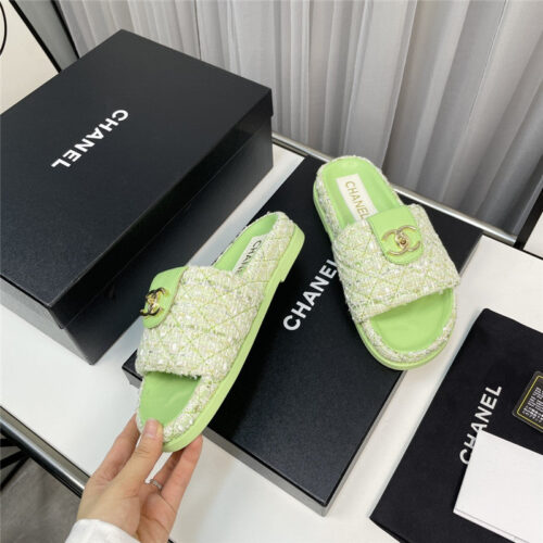 High Quality Luxury Chanel Rhombus Cc Logo Platform Slippers – Style 82214 product detail