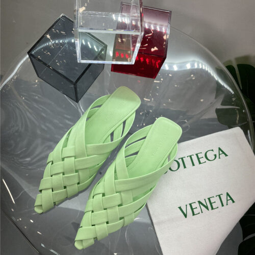 High Quality Luxury Bottega Veneta Square Toe Flat Woven Slides – Style 34150