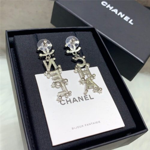 High Quality Luxury Chanel Letter Crystal Earrings alternate view