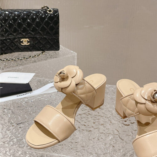High Quality Luxury Chanel Chunky Heel Camellia Sandals – Style 02726 product detail