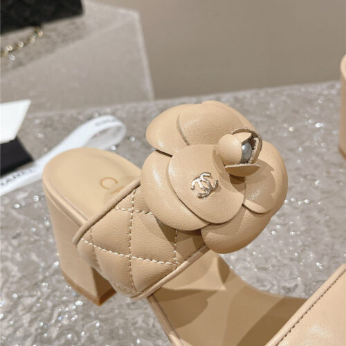 High Quality Luxury Chanel Chunky Heel Camellia Sandals – Style 02726 product detail