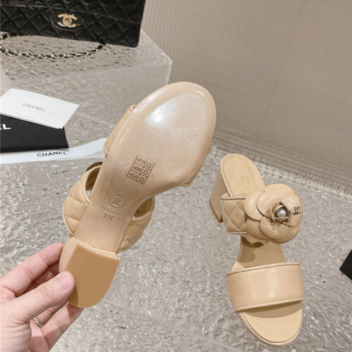 High Quality Luxury Chanel Chunky Heel Camellia Sandals – Style 02726 product detail