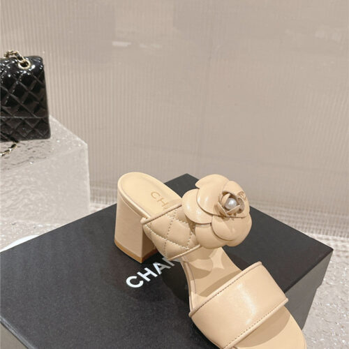 High Quality Luxury Chanel Chunky Heel Camellia Sandals – Style 02726 product detail