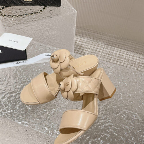 High Quality Luxury Chanel Chunky Heel Camellia Sandals – Style 02726 product detail