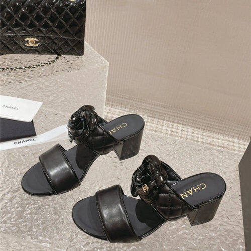 High Quality Luxury Chanel Chunky Heel Camellia Sandals alternate view