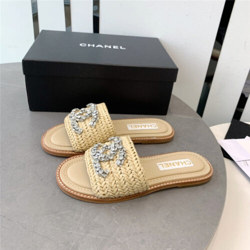 High Quality Luxury Chanel Rhinestone Double C Artificial Woven Sandals And Slippers – Style 49510 product detail