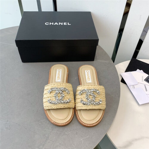 High Quality Luxury Chanel Rhinestone Double C Artificial Woven Sandals And Slippers – Style 49510 product detail