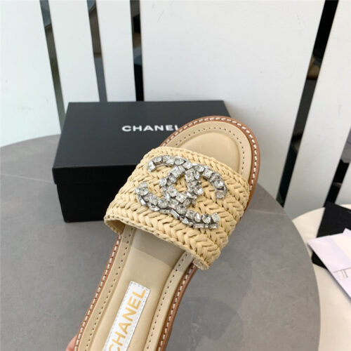 High Quality Luxury Chanel Rhinestone Double C Artificial Woven Sandals And Slippers – Style 49510 product detail