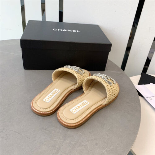 High Quality Luxury Chanel Rhinestone Double C Artificial Woven Sandals And Slippers – Style 49510 product detail