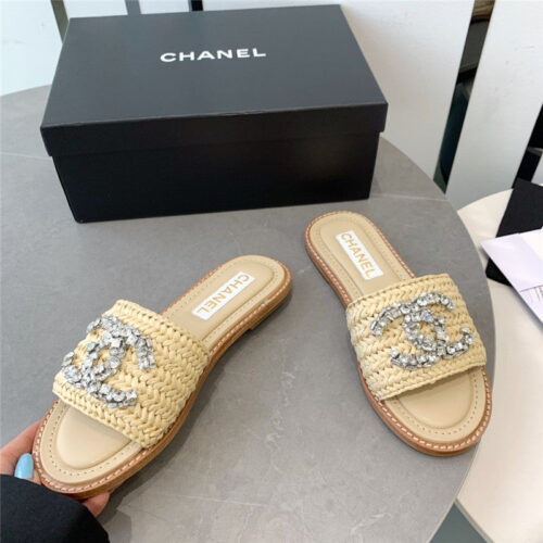 High Quality Luxury Chanel Rhinestone Double C Artificial Woven Sandals And Slippers – Style 49510 alternate view