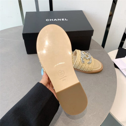 High Quality Luxury Chanel Rhinestone Double C Artificial Woven Sandals And Slippers – Style 49510 product detail