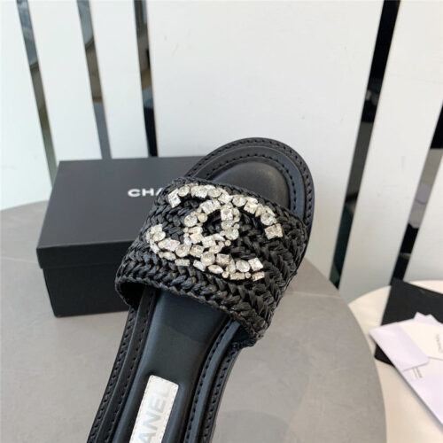 High Quality Luxury Chanel Rhinestone Double C Artificial Woven Sandals And Slippers – Style 52902 product detail