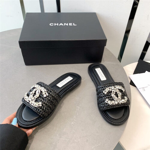 High Quality Luxury Chanel Rhinestone Double C Artificial Woven Sandals And Slippers – Style 52902 alternate view