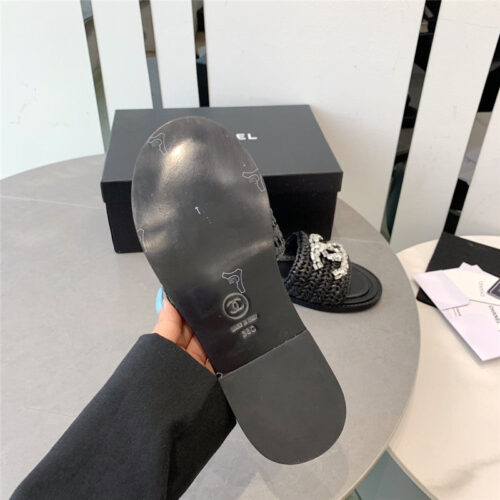 High Quality Luxury Chanel Rhinestone Double C Artificial Woven Sandals And Slippers – Style 52902 product detail