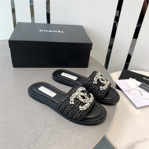 High Quality Luxury Chanel Rhinestone Double C Artificial Woven Sandals And Slippers – Style 52902