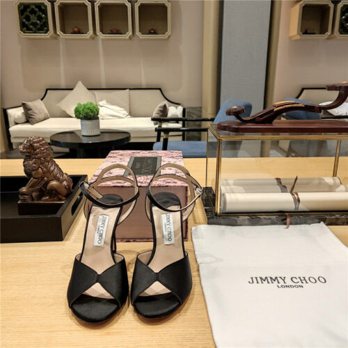 High Quality Luxury Jimmy Choo Handmade Satin Panel Peep-Toe Sandals – Style 30775 product detail