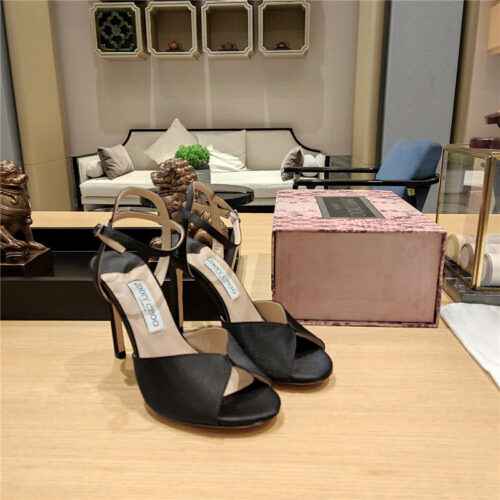 High Quality Luxury Jimmy Choo Handmade Satin Panel Peep-Toe Sandals – Style 30775 product detail