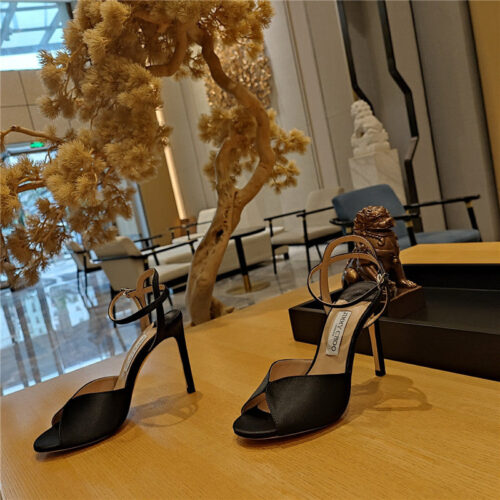 High Quality Luxury Jimmy Choo Handmade Satin Panel Peep-Toe Sandals – Style 30775