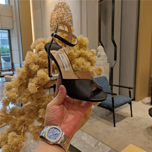 High Quality Luxury Jimmy Choo Handmade Satin Panel Peep-Toe Sandals – Style 30775 product detail