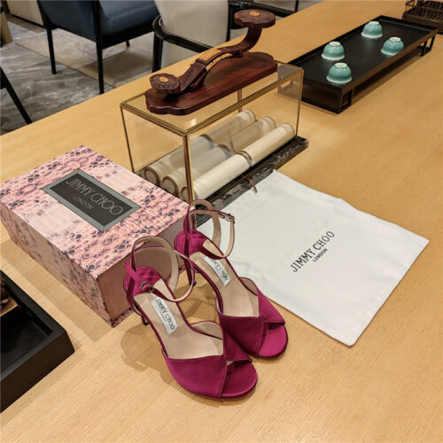 High Quality Luxury Jimmy Choo Handmade Satin Panel Peep-Toe Sandals alternate view