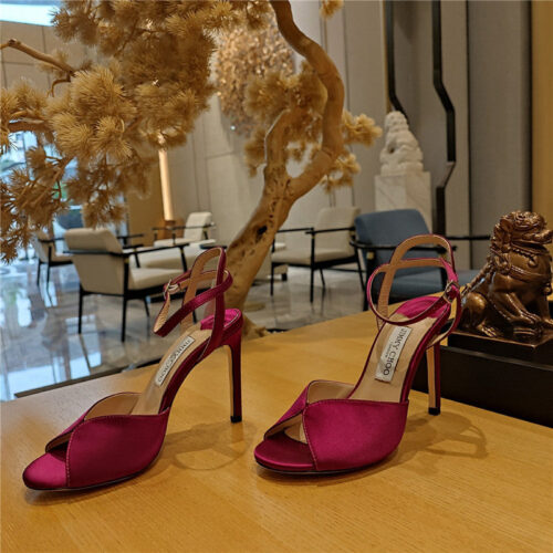 High Quality Luxury Jimmy Choo Handmade Satin Panel Peep-Toe Sandals
