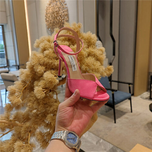 High Quality Luxury Jimmy Choo Handmade Satin Panel Peep-Toe Sandals – Style 46039 product detail