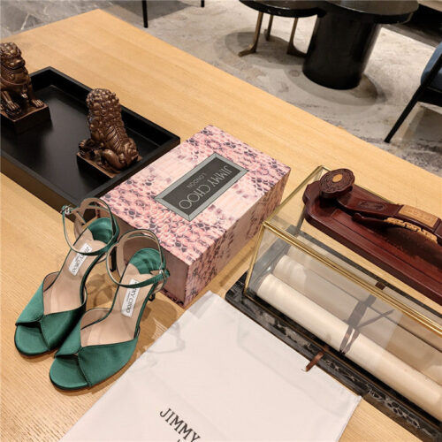 High Quality Luxury Jimmy Choo Handmade Satin Panel Peep-Toe Sandals – Style 12727 product detail