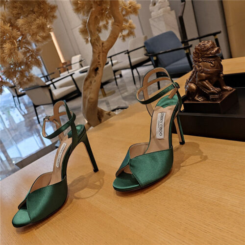 High Quality Luxury Jimmy Choo Handmade Satin Panel Peep-Toe Sandals – Style 12727