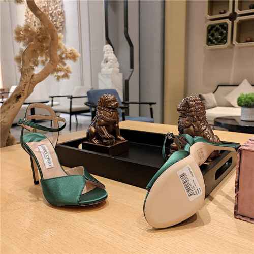 High Quality Luxury Jimmy Choo Handmade Satin Panel Peep-Toe Sandals – Style 12727 product detail