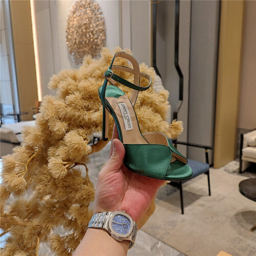 High Quality Luxury Jimmy Choo Handmade Satin Panel Peep-Toe Sandals – Style 12727 product detail