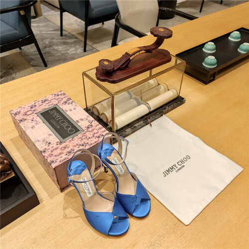 High Quality Luxury Jimmy Choo Handmade Satin Panel Peep-Toe Sandals – Style 79415 product detail