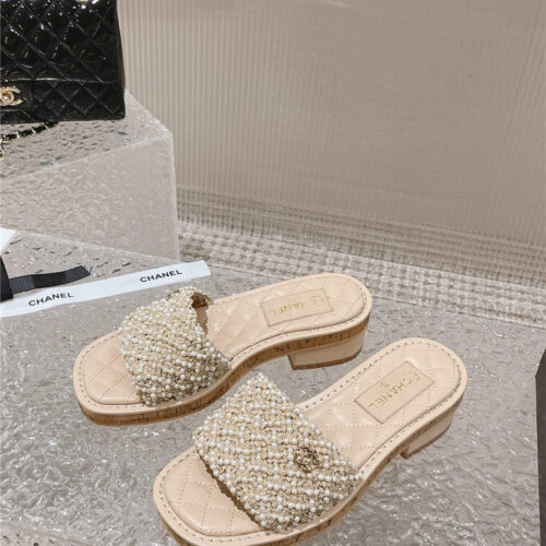 High Quality Luxury Chanel New Hand-Stitched Bead Decoration Slippers