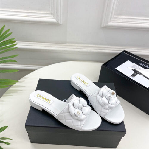 High Quality Luxury Chanel Counter Classic Camellia Slippers – Style 37350