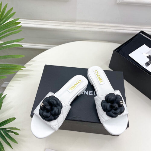 High Quality Luxury Chanel Counter Classic Camellia Slippers – Style 75206 product detail