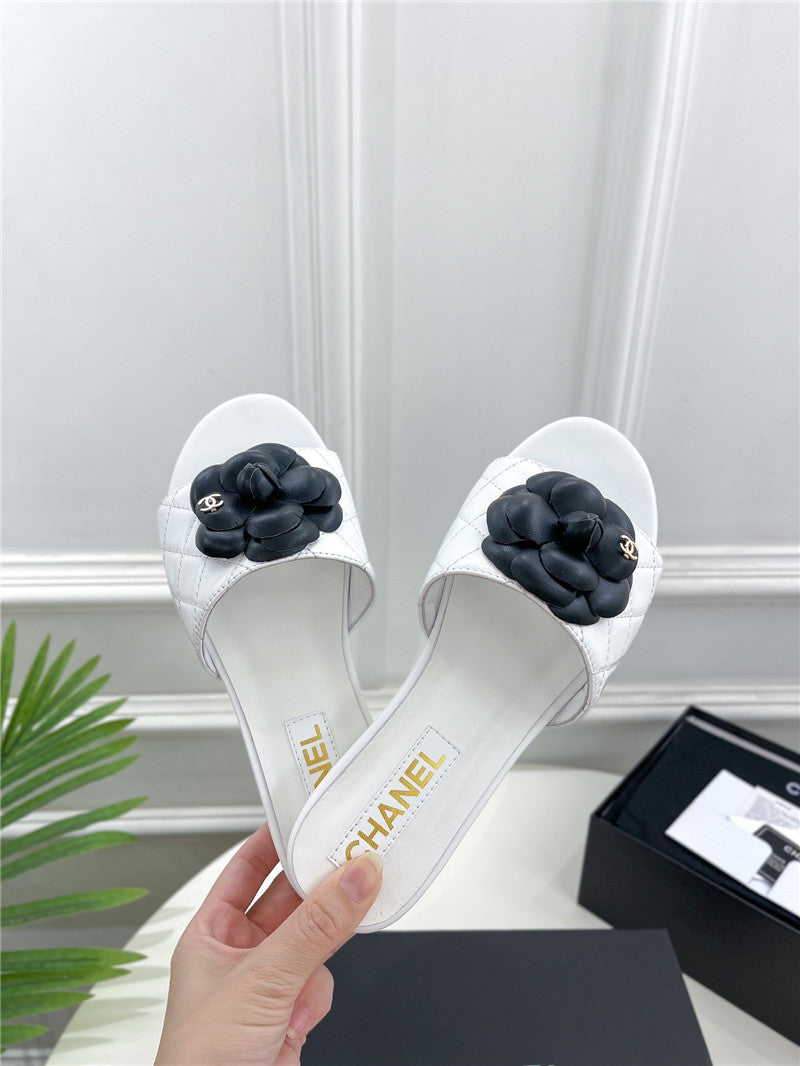 High Quality Luxury Chanel Counter Classic Camellia Slippers – Style 75206 product detail