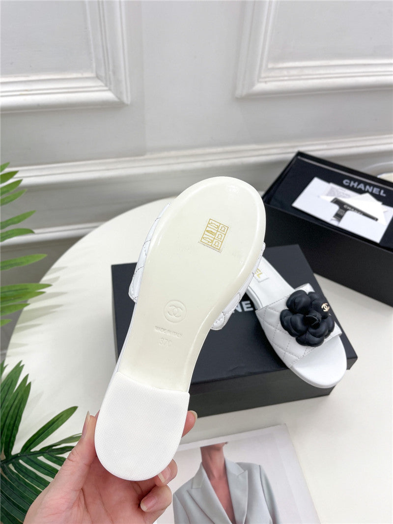 High Quality Luxury Chanel Counter Classic Camellia Slippers – Style 75206 product detail