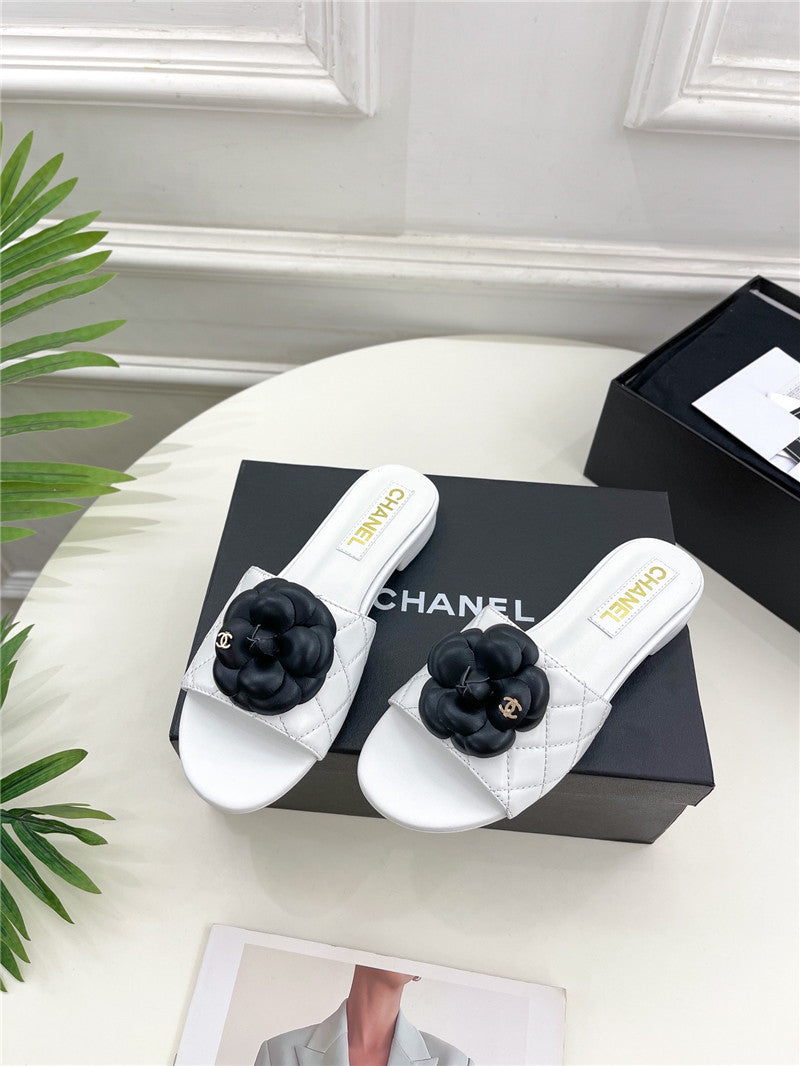 High Quality Luxury Chanel Counter Classic Camellia Slippers – Style 75206 product detail