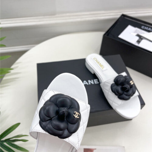 High Quality Luxury Chanel Counter Classic Camellia Slippers – Style 75206 product detail