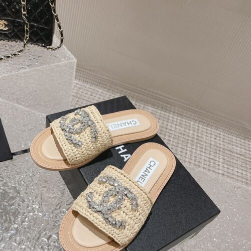 High Quality Luxury Chanel Rhinestone Woven Slippers alternate view