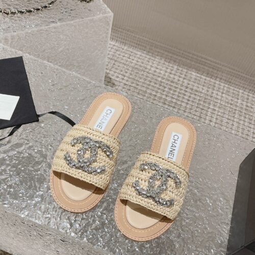High Quality Luxury Chanel Rhinestone Woven Slippers product detail