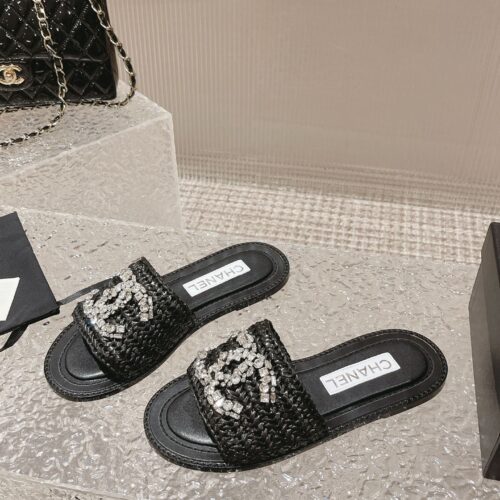 High Quality Luxury Chanel Rhinestone Woven Slippers – Style 20678