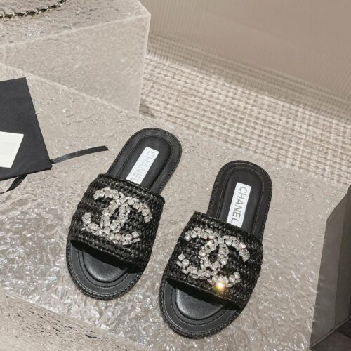 High Quality Luxury Chanel Rhinestone Woven Slippers – Style 20678 alternate view