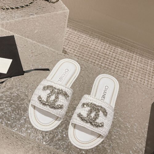 High Quality Luxury Chanel Rhinestone Woven Slippers – Style 56838 alternate view