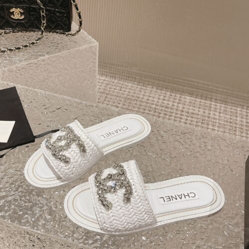 High Quality Luxury Chanel Rhinestone Woven Slippers – Style 56838