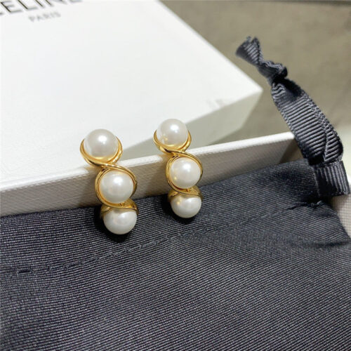High Quality Luxury Celine Three Bead Earrings