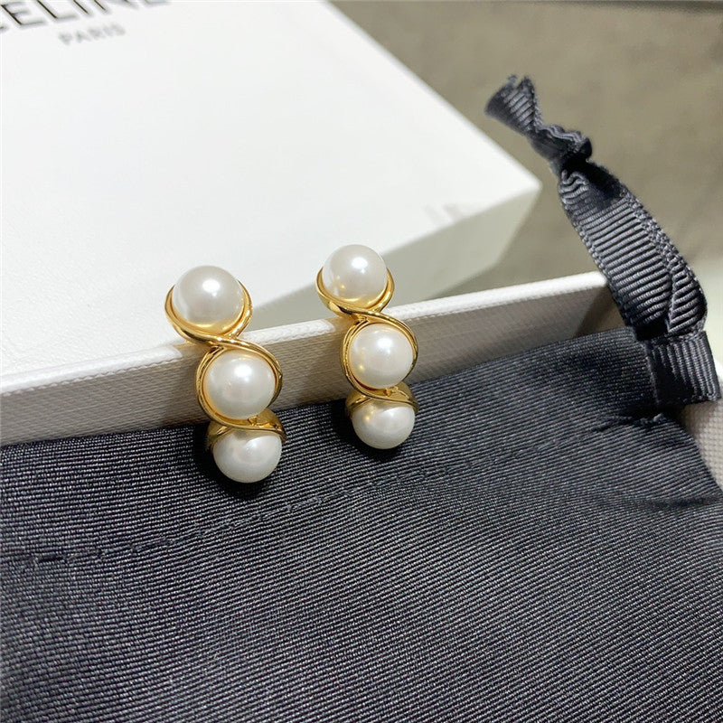 High Quality Luxury Celine Three Bead Earrings