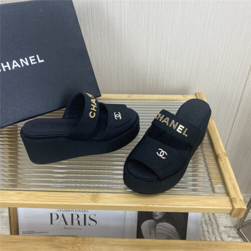 High Quality Luxury Chanel Logo Platform Slippers – Style 09318 product detail