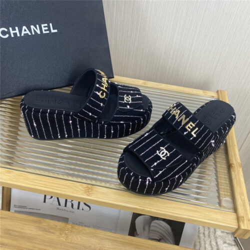 High Quality Luxury Chanel Logo Platform Slippers – Style 05926 product detail