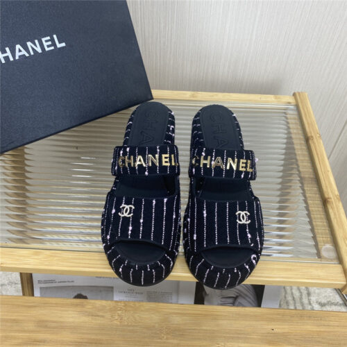 High Quality Luxury Chanel Logo Platform Slippers – Style 05926 alternate view