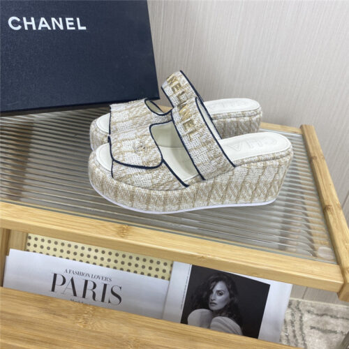 High Quality Luxury Chanel Logo Platform Slippers